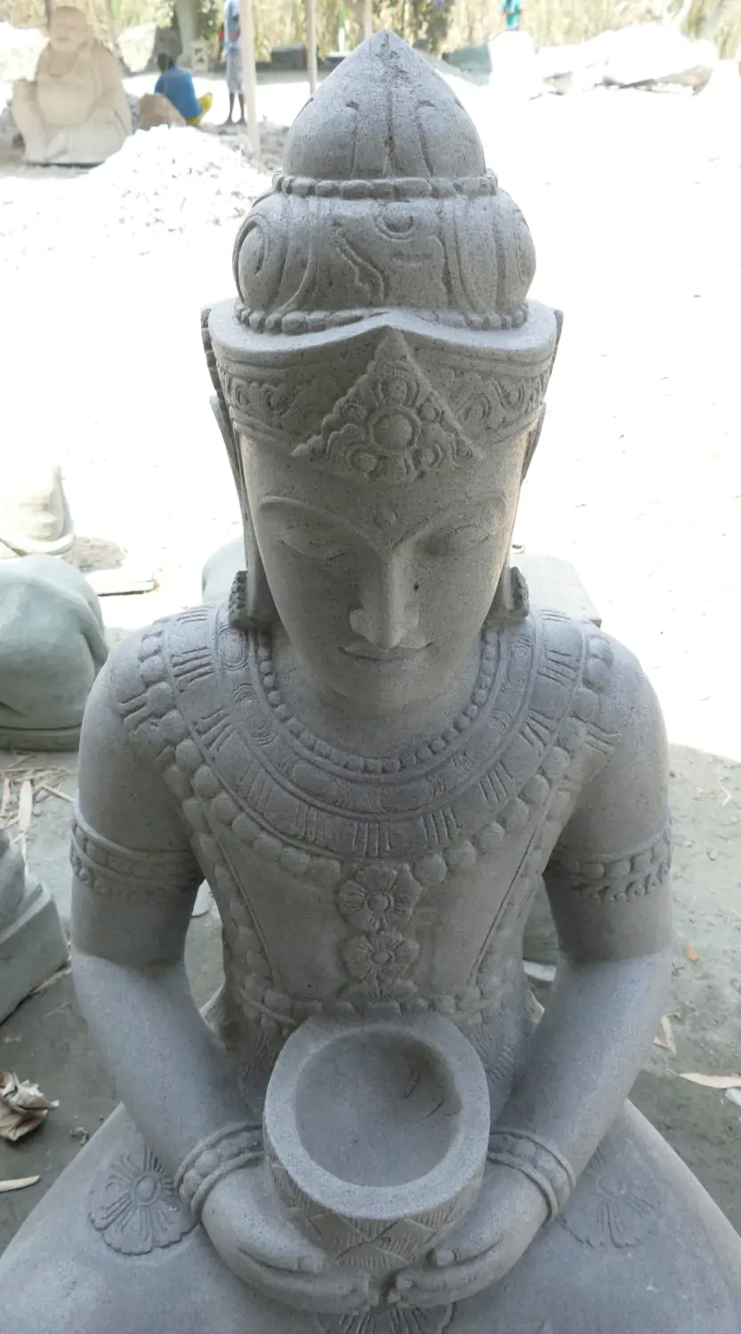  Product image 3 of the product “Seated Buddha in Thai style made of Riverstone, Holds a vessel in his hands, H. 154cm. ”